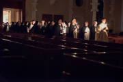 Easter Vigil: with candles lit from the Paschal Candle, the congregation processes into the chapel.