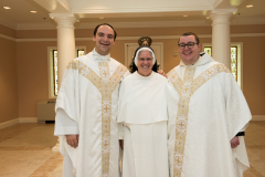 Sister Mary Christopher pictured with Father Daniel Sessions and Father Paschal Pautler, OSB.