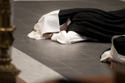 30-The sisters prostrate on the sanctuary floor during the chanting of the Litany of Saints.