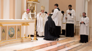 Bishop Spalding blesses Sister Aimee Marie before the conclusion of the Mass.