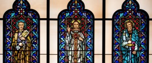 STAINED GLASS IN ADORATION CHAPEL AQUINAS COLLEGE NASHVILLE, SACRED HEART OF JESUS, ST PETER ST PAUL
